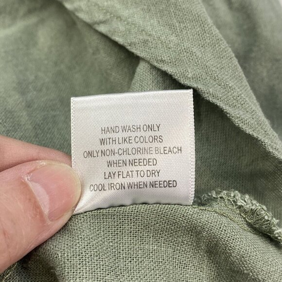 MODCLOTH Women Blouse Size L Green Linen Blend Crop Tie Button Front Casual - Picture 9 of 9